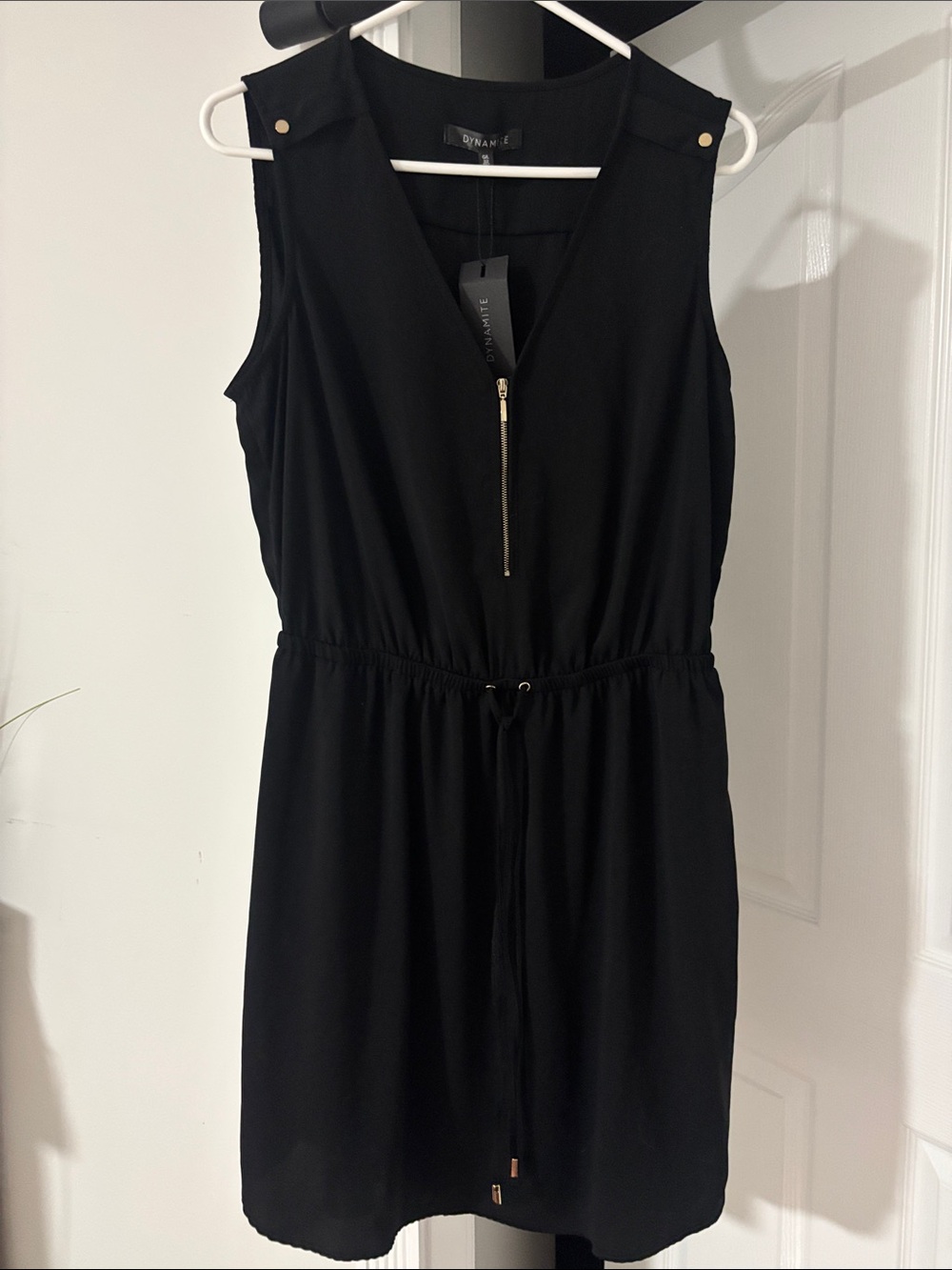 Dynamite Black Sleeveless V-Neck Zip Drawstring Dress NWT